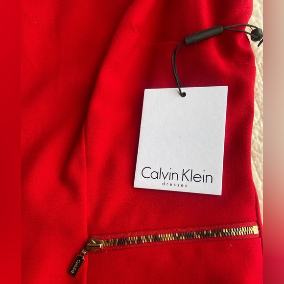 NWT Calvin Klein red sleeveless mini dress with front zipper and pockets - Picture 3 of 5